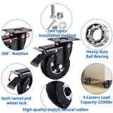 Heavy Duty 4 Inch Caster Wheels Set of 4 2200Lbs Capacity Silent Swivel with brake & Rigid TPR Rubber Wheels Locking Industrial Plate Casters for Cart Furniture Workbench 2 Fixed & 2 Swivel with Brake TOO TCO