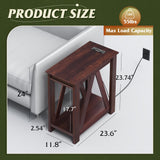 WLIVE Narrow End Table with Charging Station of Open Storage Shelf，Sofa Side Table with 2 USB Ports and 2 Power Outlets，Slim Farmhouse End Table for Small Spaces，Bedroom, Living Room, Espresso WLIVE