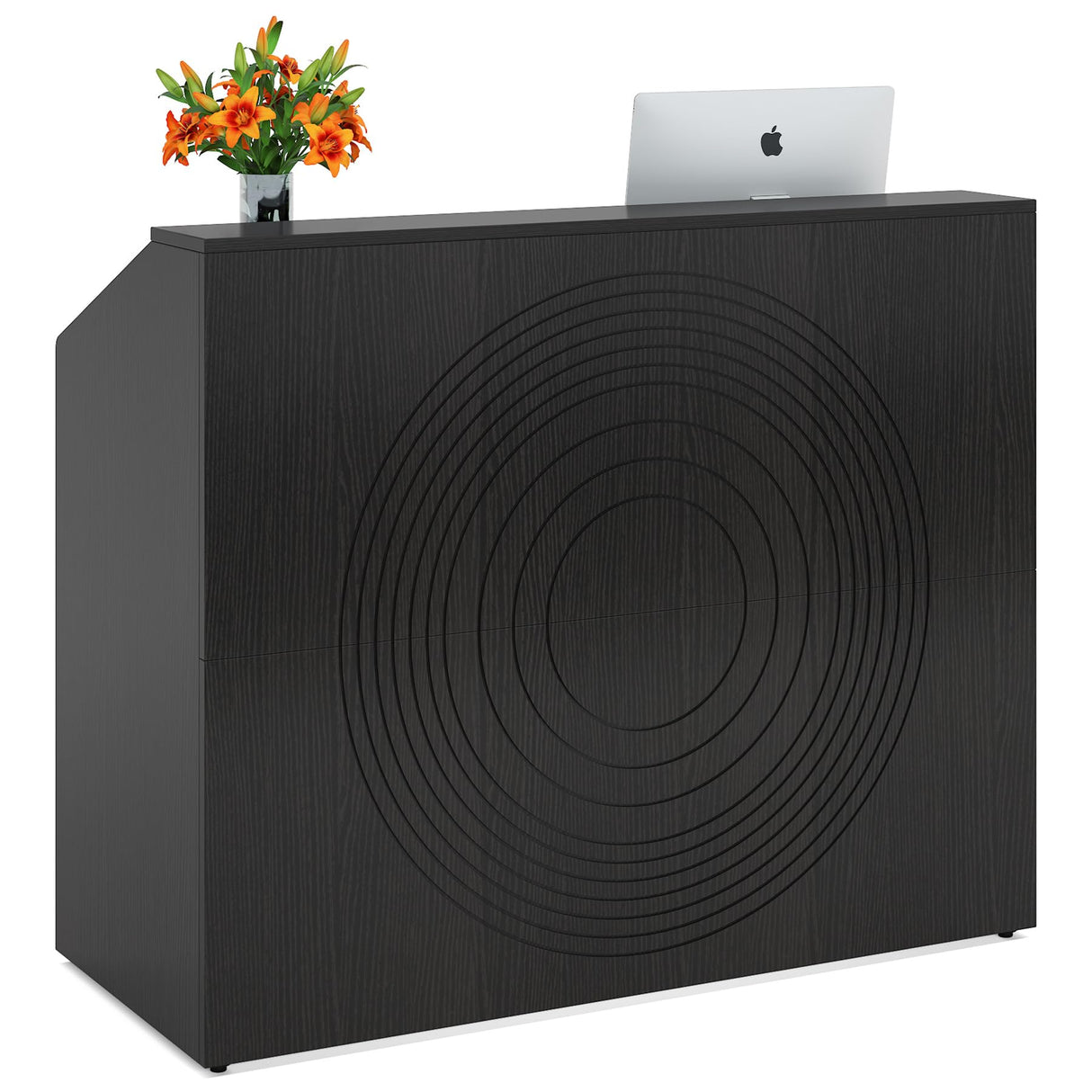 Tribesigns Reception Desk with Counter, Modern Front Desk Reception Room Table with Cable Grommet, 47 inch Retail Counter for Checkout, Lobby, Beauty Salon, Home Office Desk, Black Tribesigns