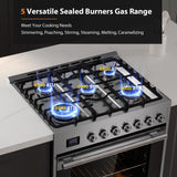 Empava Freestanding & Slide-In Gas Range, 5.0 Cu. Ft, Single Oven with 5 Sealed High-Low Burners & Touch Timer, Heavy Duty Continuous Grates in Stainless Steel, 30 Inch Empava