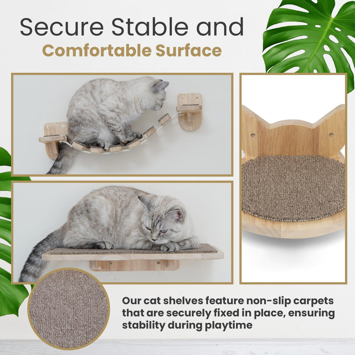 FLUFFYPUFF Cat Wall Shelves & Furniture Set (9 Pieces)-Durable Rubber Wood & Non-Slip Carpet, Includes Washable Hammock, Shelf, Climbing Scratcher, Ladder, Wall Steps, and Sisal Steps for Large Cats FLUFFYPUFF