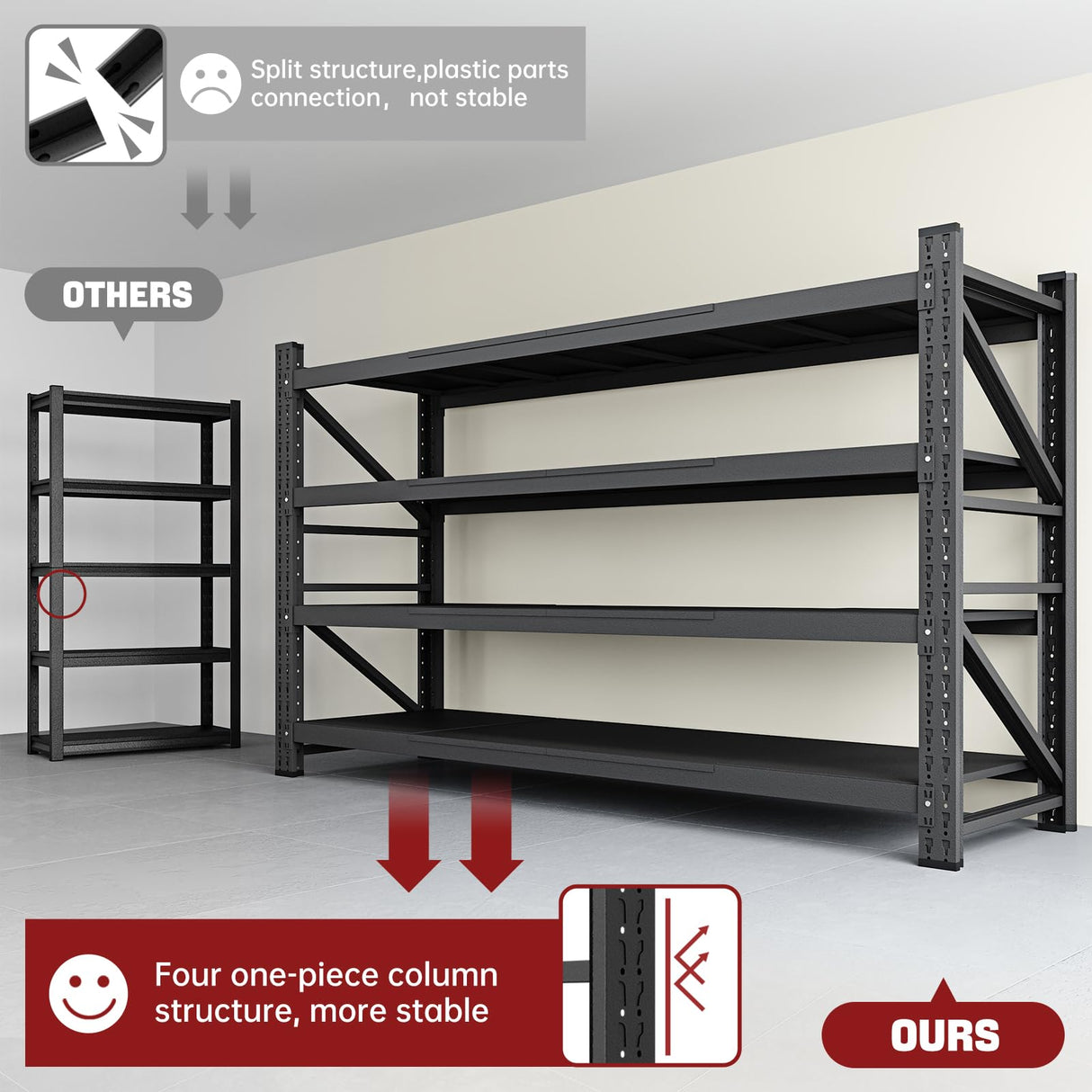 RAVIGIN 8000LBS Storage Shelves, 68" W Garage Shelving Heavy Duty Metal Adjustable Garage Shelves, Shelving Units Industrial Shelving for Warehouse, 68" W x 24" D x 63.4" H, Black RAVIGIN