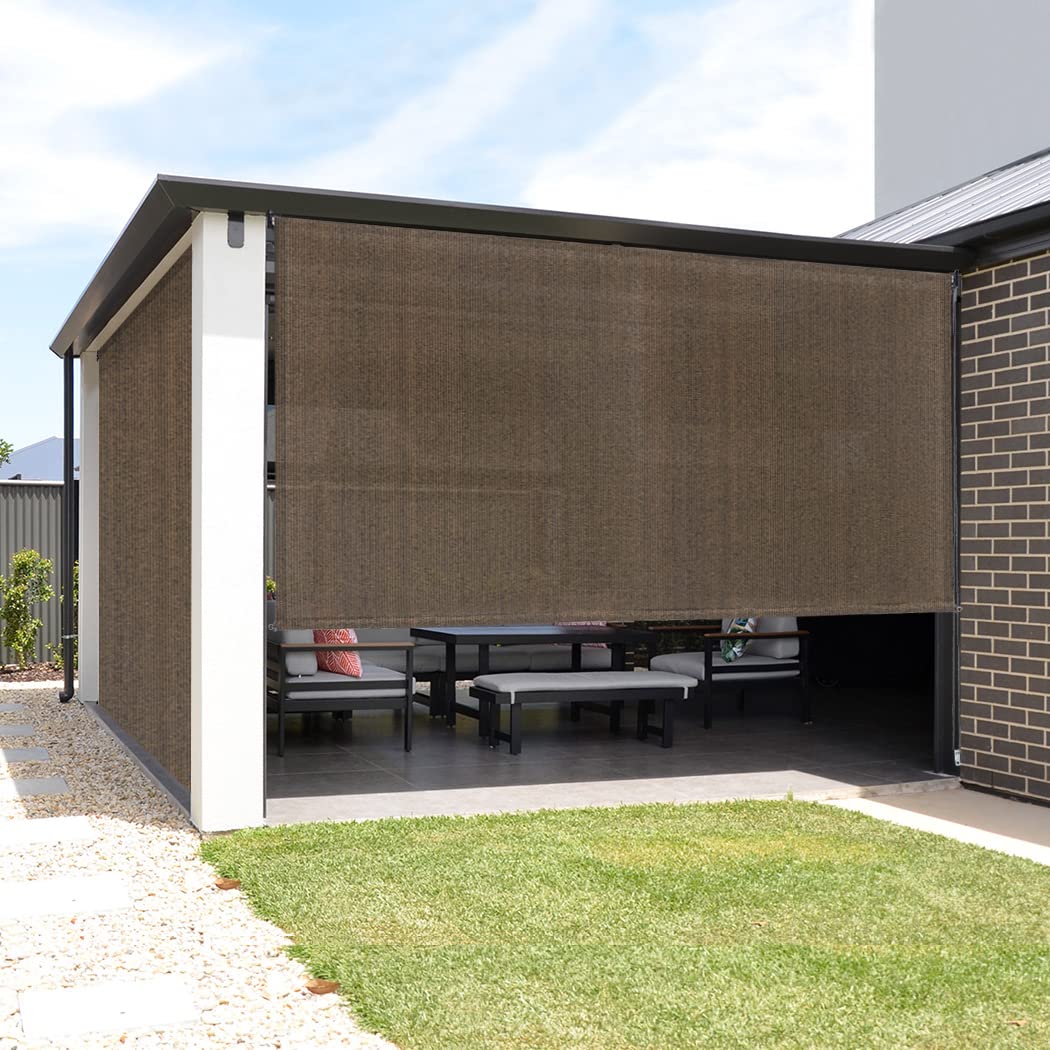 VICLLAX Outdoor Roller Shade Fabric for Porch Gazebo, Patio Blinds Roll Up Shade (8' W X 8' L), Mocha VICLLAX