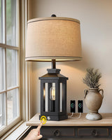 G-SAFAVA 23.75" Retro Farmhouse Black Table Lamp for Living Room Bedroom Nightstand Single Pack Touch Control Bedside Nightlight Vintage Modern Lamp with USB C+A Ports and 2 Light Sources G-SAFAVA