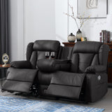 IBTKIG 72.8" Manual Reclining Loveseat Sofa - Wall Hugger Double Loveseat Recliner with Console, Fold-Down Table and Built-in Outlets, Manual Recliner Chair for Living Room RVs Home Theater (Black) IBTKIG