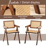 Furlide Rattan Accent Chairs, Modern Mid Century Dining Chairs Set of 2, Comfy Armchairs, Outdoor Rattan Chairs with Armrest for Bedroom Living Room Reading Room Dining Kitchen, Brown Furlide