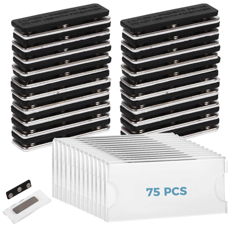 75 PCS Magnetic Name Tags, 3 x 1.3 inches Acrylic Magnetic Name Tag Holders, Magnetic Blank Name Badges, Heat Sublimation Printable Badges with Magnetic Fasteners for Jackets, Shirts Tideme