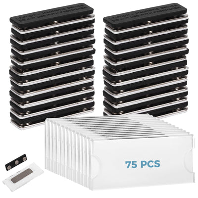 75 PCS Magnetic Name Tags, 3 x 1.3 inches Acrylic Magnetic Name Tag Holders, Magnetic Blank Name Badges, Heat Sublimation Printable Badges with Magnetic Fasteners for Jackets, Shirts