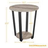 Yaheetech Farmhouse Round End Table with Storage Shelf, 2 Tier Side Table with Metal Frame and Sturdy Wood, Sofa Side Table for Living Room Small Spaces, Easy Assembly, Gray Yaheetech