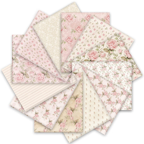Whaline 12Pcs Spring Cotton Fabric Bundles 18 x 22 Inch Retro Floral Printed Fat Quarters Pink Flower Quilting Patchwork Squares Sewing Fabrics for DIY Handmade Crafting Home Party Decor Whaline