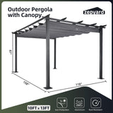 ZEPYARD 10X13 FT Outdoor Pergola, Aluminum Pergola with Sun Shade Retractable Canopy, Patio Retractable Pergola for Deck, Backyard, Grill (Grey) ZEPYARD