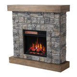 Modern Ember Raeford 40 Inch Wood Fireplace Mantel with Stone Brick Surround and 18" Electric Fireplace Insert | 40" L x 40" H x 11.5" D Modern Ember