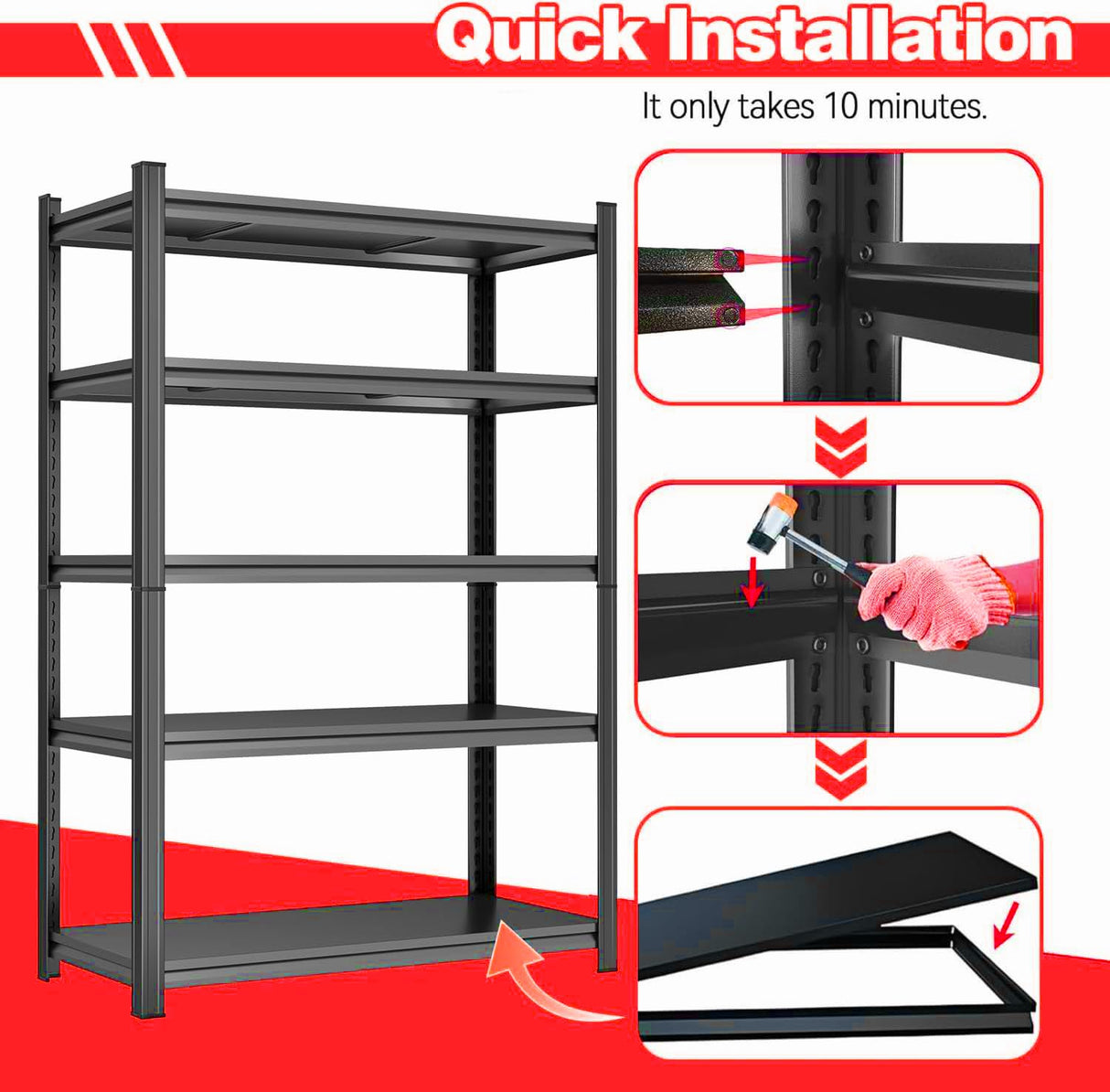 78"H Storage Shelves Metal Shelving Unit and Storage 5 Tier Utility Rack Shelf Organizer Adjustable Shelves for Garage, Basement, Pantry, Commercial, Warehouse, Industrial, Black(35.4"Wx12"Dx77.5"H) PRESTELION