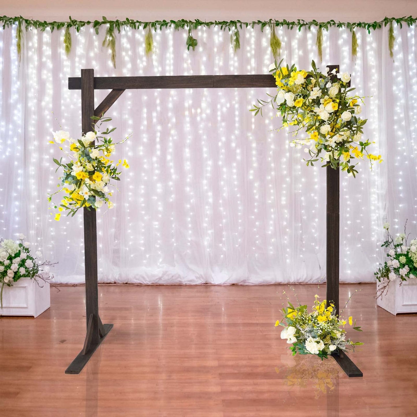 TABLECLOTHSFACTORY 7FT Rustic Square Wedding Arch Wooden Backdrop Stand, Wedding Ceremony Arch - Brown