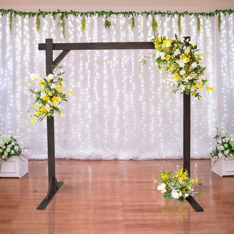 TABLECLOTHSFACTORY 7FT Rustic Square Wedding Arch Wooden Backdrop Stand, Wedding Ceremony Arch - Brown Tableclothsfactory