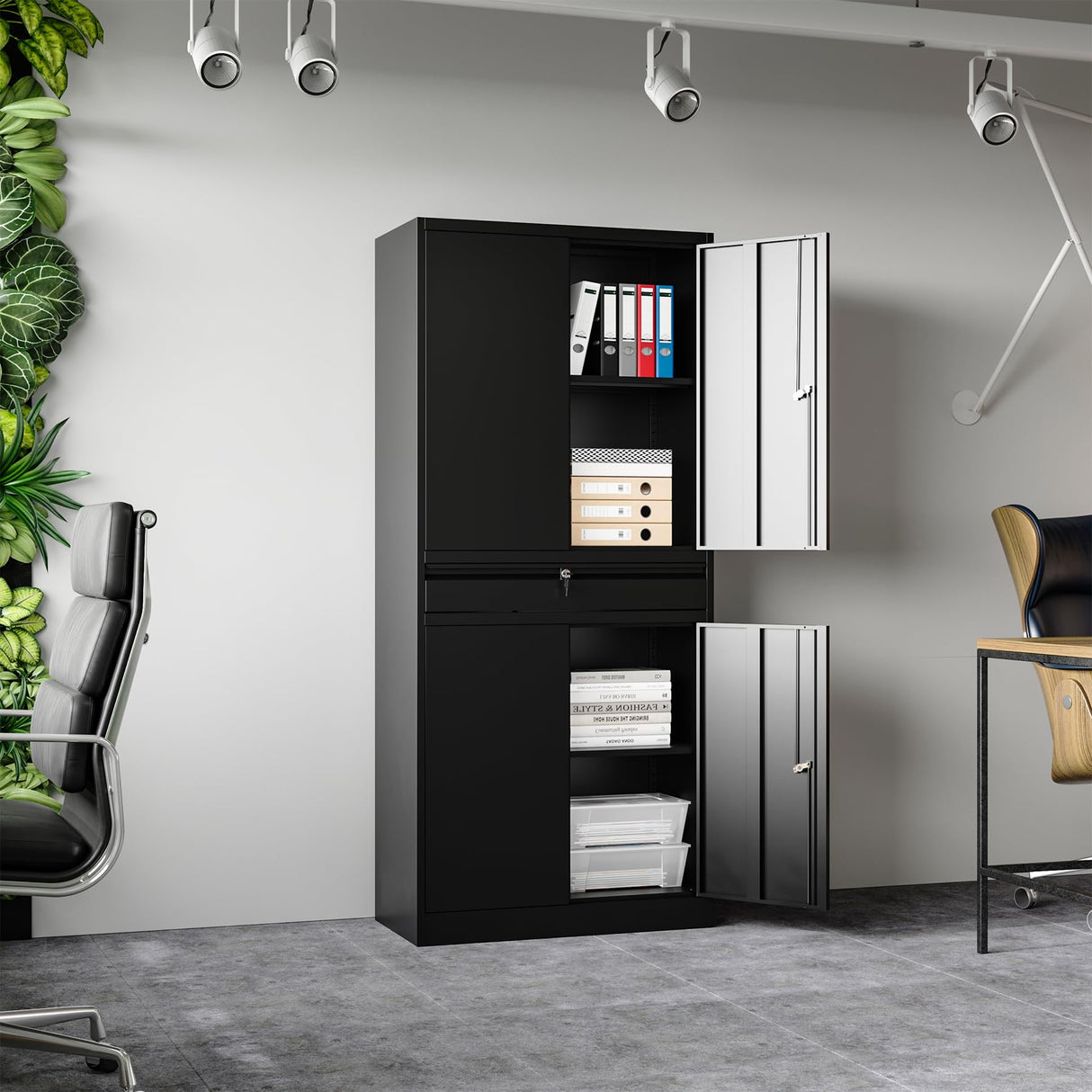 BYNSOE Metal Storage Cabinet with Locking Metal Garage Cabinet with Adjustable Shelves Tool Storage Cabinet with 1drawer Steel Locker Cabinet for Home Garage (Black-71 0 Caster) BYNSOE