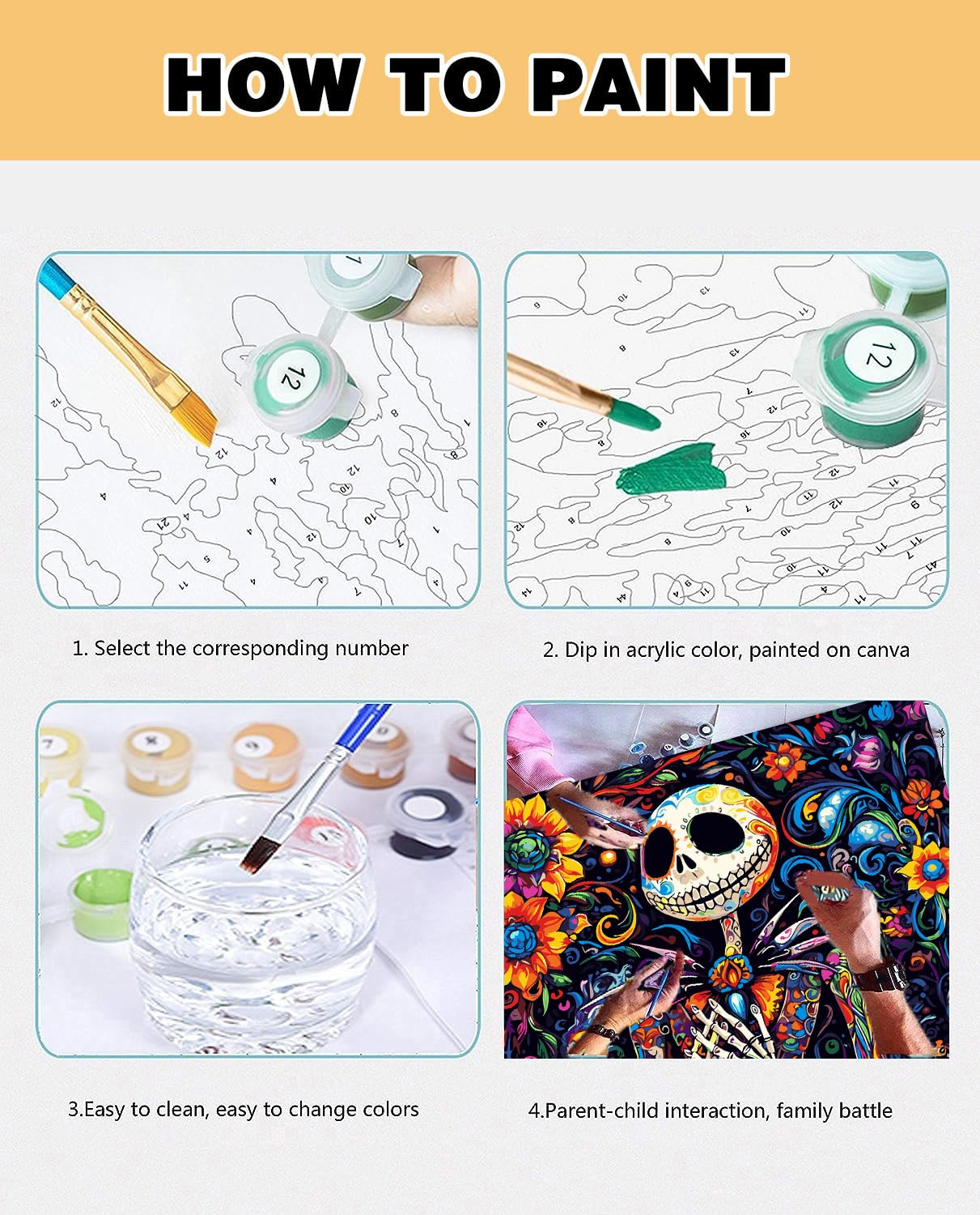 Meothan Jack Paint by Numbers Kits for Adults Beginners-Halloween Paint by Number for Adult, Adults Easy Canvas Paint by Numbers for Home Decor and Gifts 16X12 inch Nightmare Before Christmas Meothan