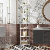 VIMBER Corner Shelf, 6-Tier Corner Bookshelf, Industrial Corner Ladder Shelf, DIY Storage Shelves, Modern Display Shelf for Living Room, Bedroom, Kitchen, Home Office, White UJSJ004W VIMBER