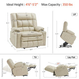 MCombo Dual Motor Power Lift Recliner Chair for Elderly, Lay Flat Lift Chair with Heat and Massage, Petite Wide Lift Chair, Cup Holders, USB A&C Ports, Faux Leather R7894 (Cream White, Small-Wide) MCombo