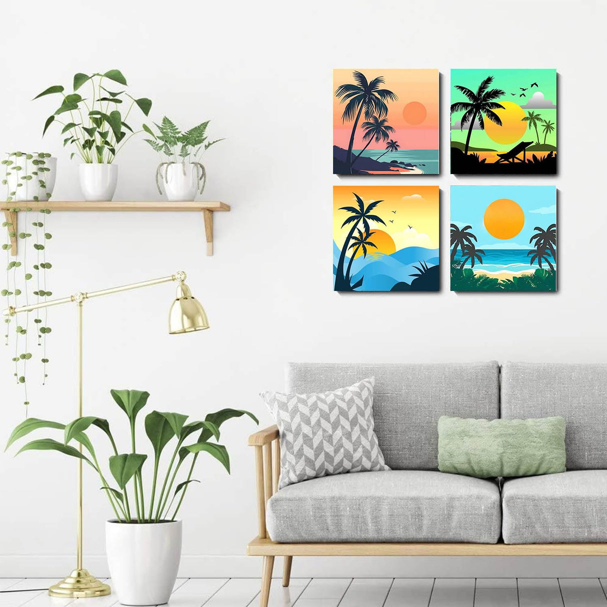 FOXKISS 4 Pack Framed DIY Paint by Numbers Kit for Adults Beginner,Sunset Oil Painting Easy Paint by Number with Canvas, Acrylic Paint Kit Arts and Crafts for Adults for Decor 8x8inch FOXKISS