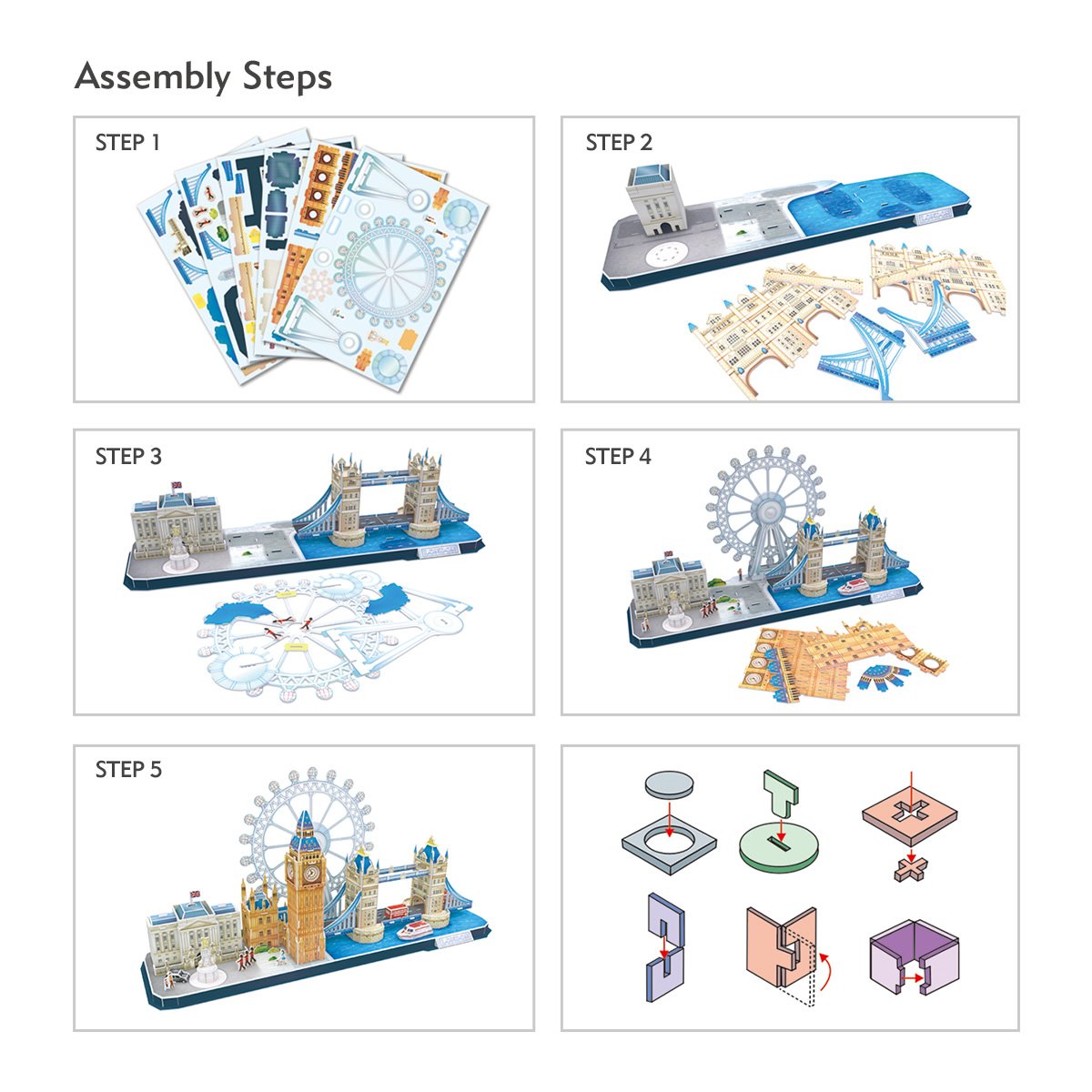 CubicFun 3D Puzzles for Adults London Cityline Puzzles for Gifts for Teenage Girls Architecture Building Gifts for Women Men, Tower Bridge, Big Ben, Buckingham Palace, The London Eye, 107 Pieces CubicFun