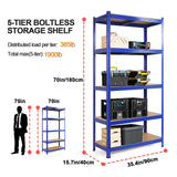 Wefrib Heavy Duty Shelf - Garage Shelving Units with 5 Tier Shelves Heavy Duty Rack with a max Load of 1900lbs for Garages, Sheds, Warehouses, Workshops (Blue, L) Wefrib