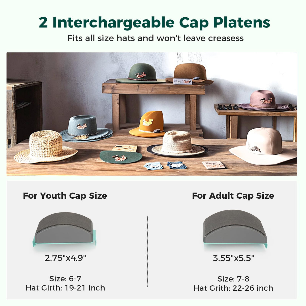 ITEFDTUTNE Hat Heat Press Machine for Caps Inclusive 2pcs Interchangeable Platens (6.7"x3.8", 6.7"x2.5"), Cap Heat Press for Hats Rigid Steel Frame No Stick Digital LCD Timer and Temperature Control ITEFDTUTNE