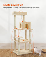 MUTTROS Cat Tree for Large Cats Adult with Metal Plush Big Hammock, 56.3" Cat Tower with 2 Door Condo House, 6-Tier Cat Shelves with Scratching Posts and Large Top Perch, Beige MUTTROS