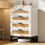 Mericonia 4 Drawer Rattan Dresser for Bedroom, Wood Tall Dresser for Closet with Metal Handles, Boho Nightstand Sets, Dressers & Chests of Drawers for Bedroom, Hallway and Entryway, White Mericonia