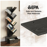 Rolanstar 7 Tier Bookshelf with Drawer, Tree Bookshelf, Small Bookshelves with Storage Rack for CDs/Movies/Books, Standing Book Shelf, Tall Narrow Bookcase for Living Room, Bedroom, Black Rolanstar