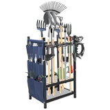 SAMRELAX Garden Tool Rack Freestanding, Heavy Duty Garden Tool Organizer, 3-tier Tool Rack, Multifunctional Yard Tool Storage with Hooks and Storage pockets for Outdoor Long-Handled Broom Shovel Rake SAMRELAX