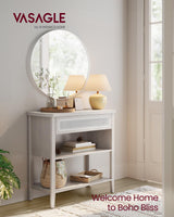 VASAGLE Console Table with Power Outlets, Entryway Table with Storage Shelf, Sofa Table with Drawer, Open Compartment, Rounded Corners, for Living Room, Boho Style, Oatmeal Beige ULNT140K66 VASAGLE