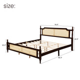 Pine Wood Bed Frame with Rattan Headboard, King Size - Modern Farmhouse Platform Bed, Sturdy Wooden Slat Support, No Box Spring Needed, Easy Assembly, Espresso SSFEG