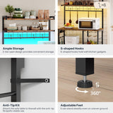 HOOBRO Bakers Rack with Power Outlet, 5 Tiers Coffee Bar with LED Light, Microwave Stand with Wire Basket & Wine Holders, Kitchen Storage Shelf with 6 S-Shaped Hooks, Rustic Brown and Black BF21UDHB01 HOOBRO