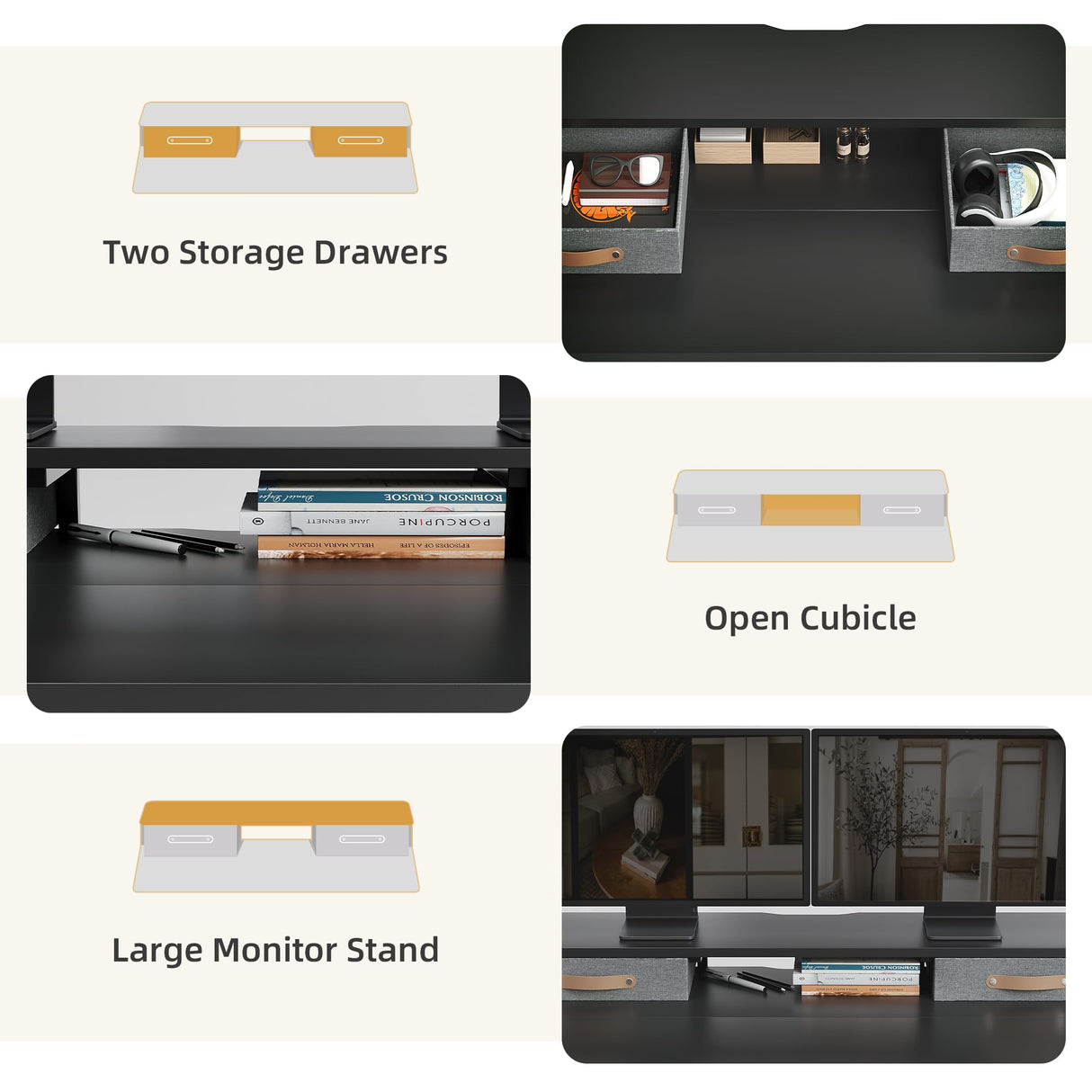 Seang Electric Standing Desk with 2 Drawers, Adjustable Standing Desk with Storage Shelf, Height Adjustable Stand up Desk for Home Office with 3 Presets & 2 Hooks,48 Inch, Black Seang