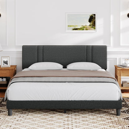 Novilla Adjustable Queen Bed Frame with Upholstered Headboard and Wood Slat Support - Dark Grey - WoodArtSupply