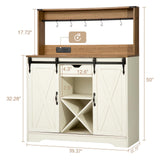 Wnutrees Farmhouse Coffee Bar Cabinet with Charging Station and USB Ports,Sliding Barn Door,39" Kitchen Hutch Sideboard Buffet Storage Cabinet,Fits Kitchen Dining Living Room, Antique White Wnutrees