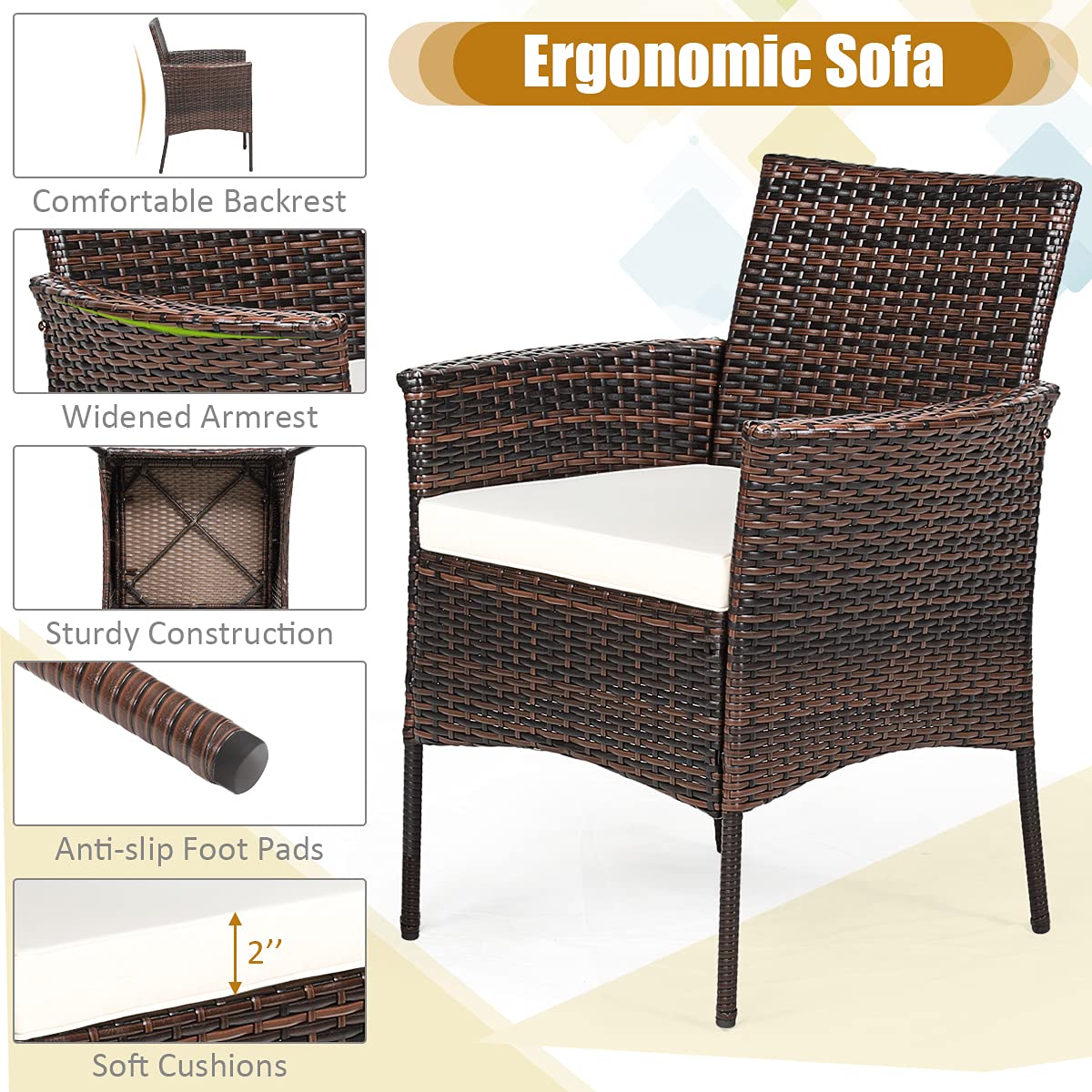 Tangkula 5 Pieces Wicker Patio Dining Set, Outdoor PE Rattan Chairs Table Set with 4 Seat Cushions, Patio Dining Furniture with Tempered Glass Tabletop, Suitable for Porch, Yard Tangkula