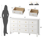 LYNSOM 59" White Dresser for Bedroom, 9 Drawer Wood Dresser with Gold Handles, Wide Large Dressers & Chests of Storage Drawers for Hallyway, Entryway LYNSOM