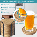 Eykao Wood Coasters for Drinks, Absorbent Coaster Sets of 8, Woven Drink Coasters for Coffee Table, Housewarming Gift for Farmhouse Home Decor,4.3 inches Brown Eykao