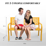 VINGLI 50" Outdoor Bench Metal with Floral Back, Garden Bench Front Porch Bench for Yard Patio Entryway Park Outside, 800lb Capacity - Yellow VINGLI