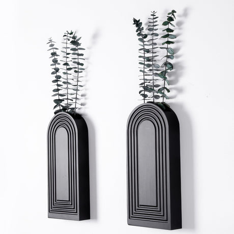 Wall Planters for Indoor Plants, Set of 2 Black Modern Farmhouse Wood Wall Decor for Indoor Plants, Hanging Planter for Living Room, Bathroom Wall Decor, Dried Flowers and Faux Greenery Hukalw