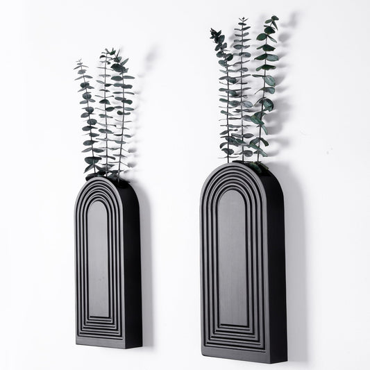 Wall Planters for Indoor Plants, Set of 2 Black Modern Farmhouse Wood Wall Decor for Indoor Plants, Hanging Planter for Living Room, Bathroom Wall Decor, Dried Flowers and Faux Greenery