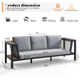 LUXOAK Outdoor Aluminum Patio Sofa, Modern 3-Seater Tool-Free Assembly Couch with Side Table Armrest, Deep Seating with Thick Cushions, Weatherproof Backyard Furniture for Porch, Balcony, Deck LUXOAK