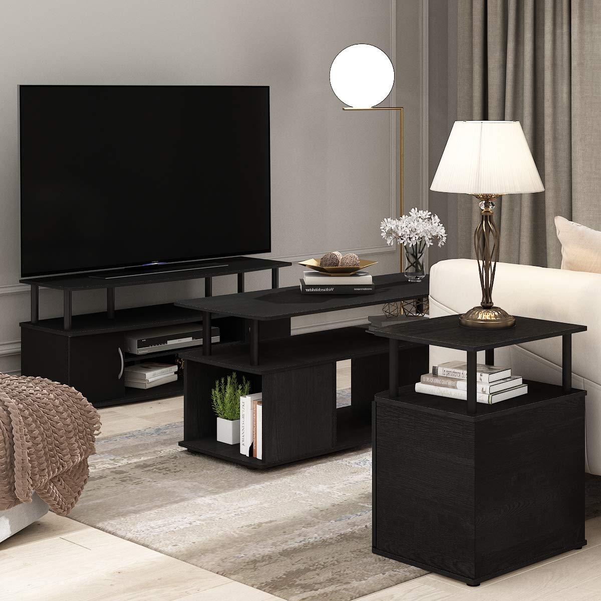 Furinno JAYA Large Entertainment Stand for TV Up to 55 Inch, Blackwood - WoodArtSupply