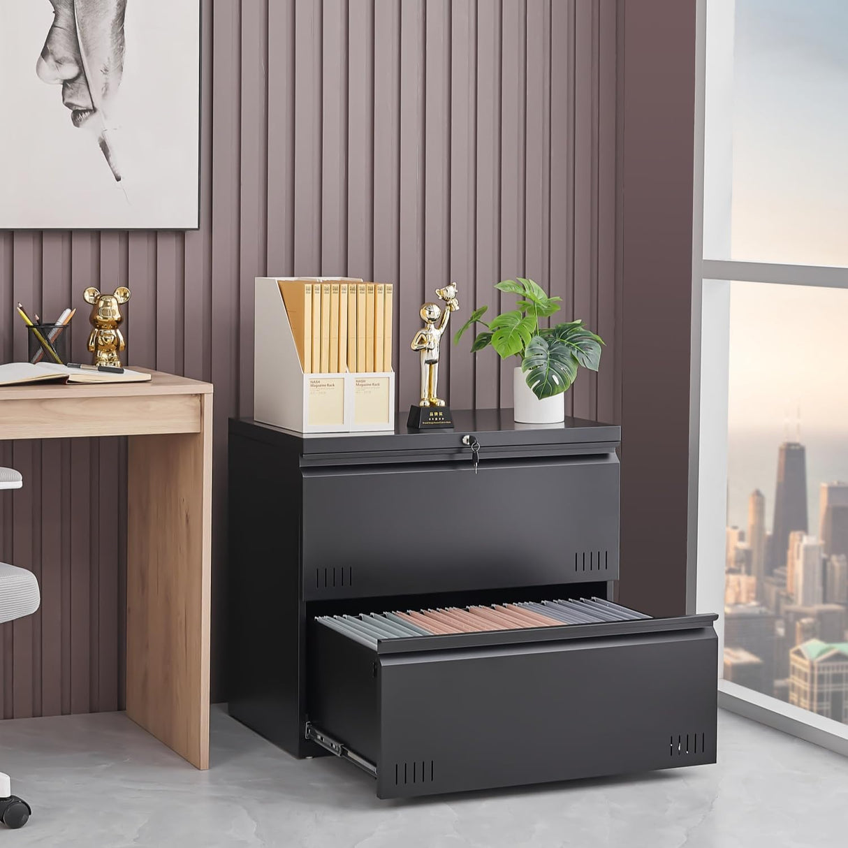 Approgreent 2 Drawer File Cabinet, File Cabinets for Home Office, Printer Stand, File Cabinet with Lock, Lateral Filing Cabinet for A4/Letter/Legal Size File Folders, Assembly Required(Black) Approgreent