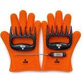 AMZ BBQ CLUB - Meat Claws Bbq Grill Accessories Set - 2 Silicone Gloves, Claws For Pulled Pork, BBQ Thermometer - Perfect Smoker Accessories Grilling Tools Gift Set For (Orange Glove-Thermometer-Claw) AMZ BBQ CLUB