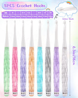 Coopay Inline Crochet Hooks, 8 Sizes Crochet Hook Set 2.5mm(C)-6mm(J), See-Through Plastic Handle, Ergonomic & Pretty, Ideal for Crocheting Blankets, Dolls, Shawls, Hats, Scarves Coopay