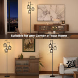 SIBRILLE Dimmable Floor Lamp, Farmhouse Industrial Floor Lamp with Elegant Cage & 3 x 1000LM LED Bulbs, Tall Standing Lamp Modern Floor Lamp Black Tree Floor Lamps for Living Room Bedroom Office SIBRILLE