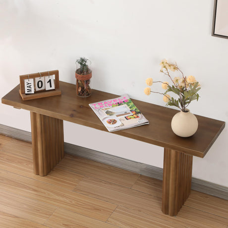WINWY Solid Wood Entryway Bench - 43.3" Fluted Farmhouse Bench, Indoor Long Dining Bench Seat Narrow End of Bed Bench for Entry Way, Kitchen, Living Room and Bedroom, Brown WINWY